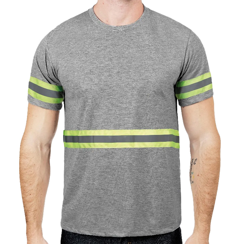Camiseta Manga Curta Cinza Mescla Faixa Refletiva Uniforme