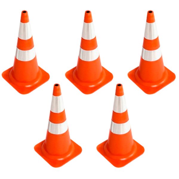 Kit 5 Cones Sinalização PVC Flexível Refletivo 75cm Kteli