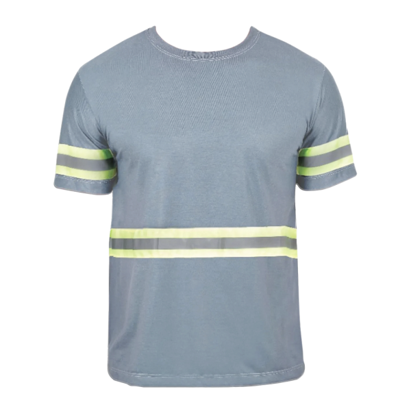 Camiseta Confort Borg Cinza Manga Curta Faixa Refletiva Uniforme