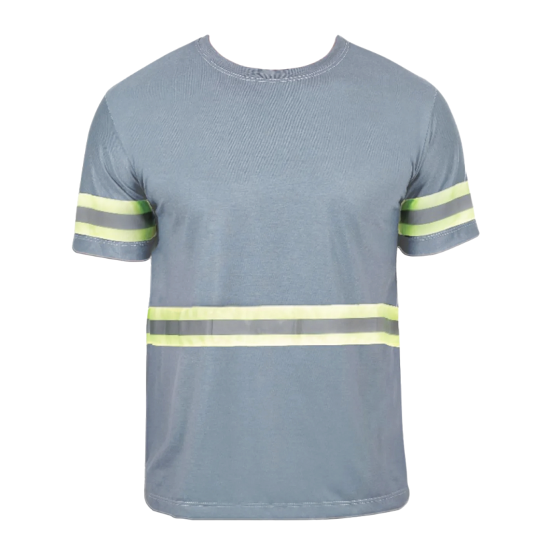 Camiseta Confort Borg Cinza Manga Curta Faixa Refletiva Uniforme