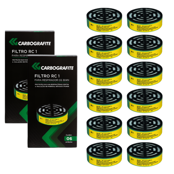 Filtro RC 1 P/ Respirador Cg 304n Kit 12 Unid - Carbografite