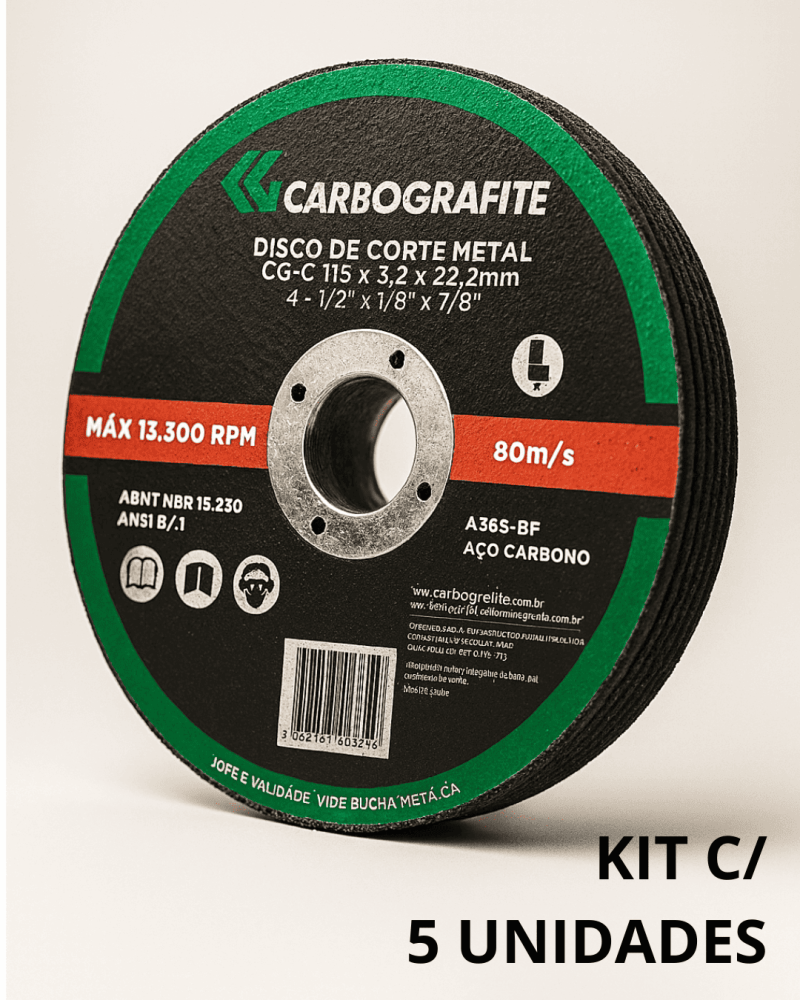 Disco de Corte Para Metais CG-C 115 x 3,2 x 22,2mm Kit 5 Unid – Carbografite