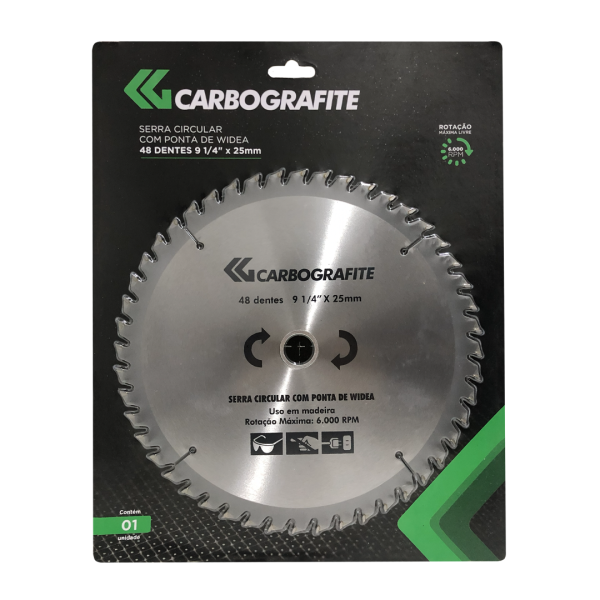 Serra Circular Para Madeira 9 1/4x25mm 48 Dentes - Carbografite