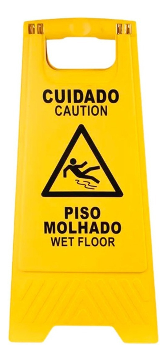 Cavalete Duplo Amarelo 61 x 30 Cuidado Piso Molhado – Plastcor